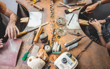 Master class in a large workshop for the manufacture of handmade jewelry