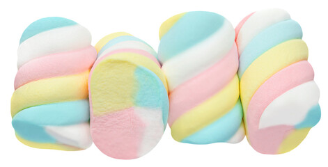 Colorful Marshmallows isolated on white background. Heap of marshmellows closeup.
