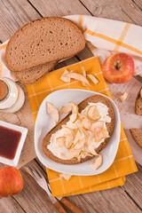 Rye bread with apple in crispy slices with skin.