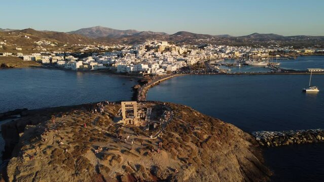 Naxos Aerial View and Apollo Temple in Portara, Aegean Cyclades Island, Greece