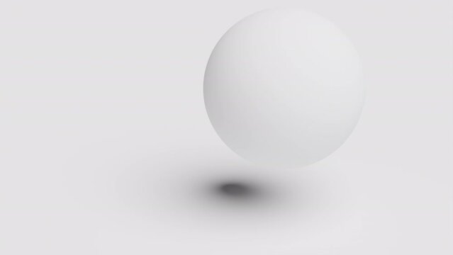 3d sphere casts a shadow on white background. Simple geometric shape movement.