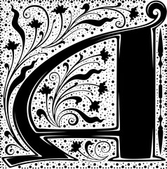 Medieval letter.Initial.Alphabet.Font.  Ancient book miniature.