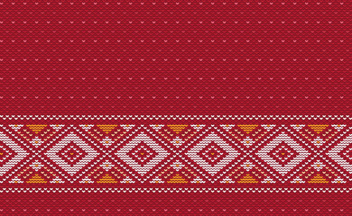 Design knit pattern vector, Cross stitch ethnic geometric background, Embroidery abstract Navajo style, Red and white pattern geometry horizontal, Design for textile, fabric, cloth, print, wall art
