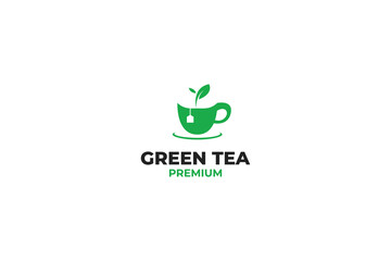 Flat cup of tea logo design vector template illustration