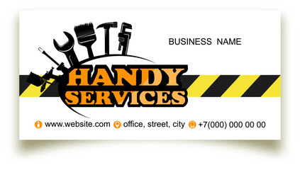 A set of construction repair tools. Repair and service business card concept