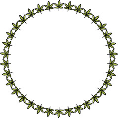 Round frame with amazing green branches on white background. Vector image.