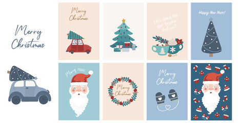 Christmas card template collection xmas posters set vector illustration