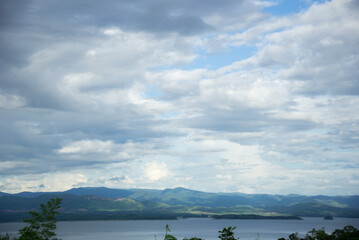 Mountain sky and river landscape view in kanchanaburi, thailand