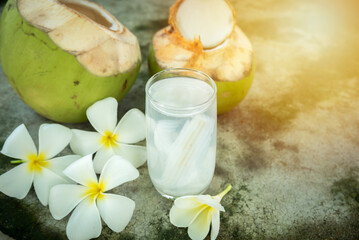coconut juice with young coconut. Fresh coconut water, young coconut drink .