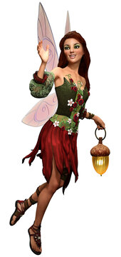 Fairy with lantern 3D illustration	