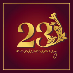 23rd Anniversary celebration banner with  on red background. Vintage Decorative number vector Design.