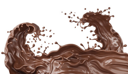 wave of Chocolate splash background with Clipping path 3D illustration.