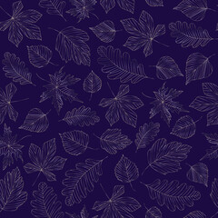 Seamless blue pattern with silver leaves