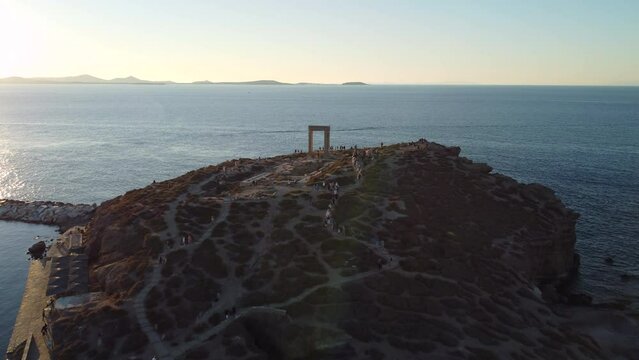 Naxos Aerial View and Apollo Temple in Portara, Aegean Cyclades Island, Greece