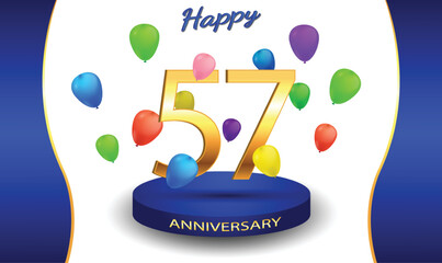 57 aniversary celebration background. 57th anniversary banner. 57 year anniversary celebration with podium and balloon on white background.