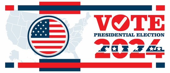 2024 United States of America Presidential Election banner. Election banner Vote 2024 with Patriotic Stars. November 5. 