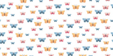 Seamless children's butterfly pattern in soft pastel colors. Perfect for printing on tan and paper.