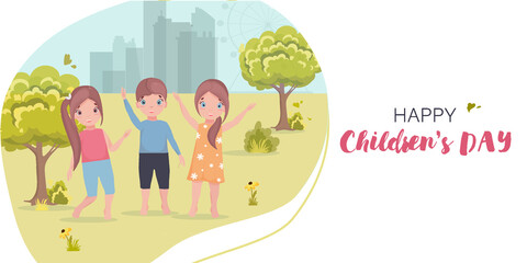 Happy children's day concept. Vector postcard or banner.