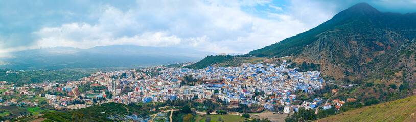 Panoramic view of "Blue town" Chefchaouen. Morocco, North Africa