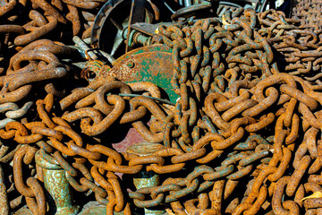 rusty iron chains linked