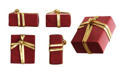 red gift box with golden ribbon set isolate on white background. 3D Render