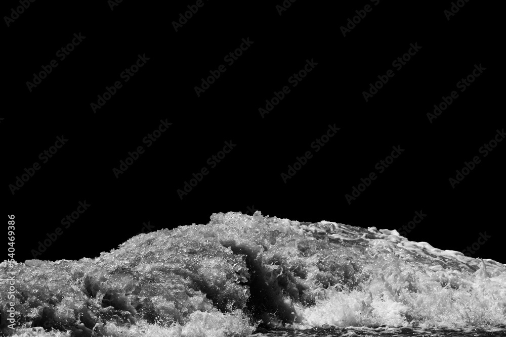 Poster sea wave with foam isolated on black background