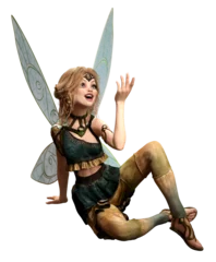 Fairy sitting and looking in wonder 3D illustration 