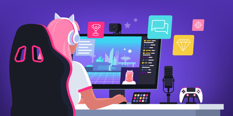 Professional gamer girl playing online video games © elenabsl