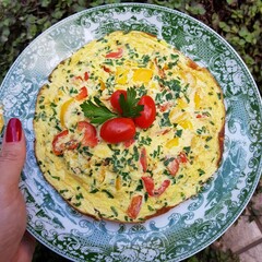 Low carbohydrate meal with a colorfull omelette for a healthy life. Paleo food. Simple lowcarb meal.