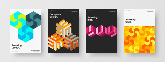 Simple presentation A4 design vector layout bundle. Trendy geometric pattern corporate brochure template composition.