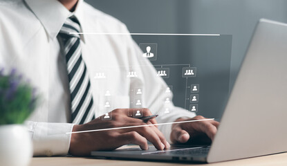 Business process and workflow automation with flowchart. Organization chart with hierarchy...
