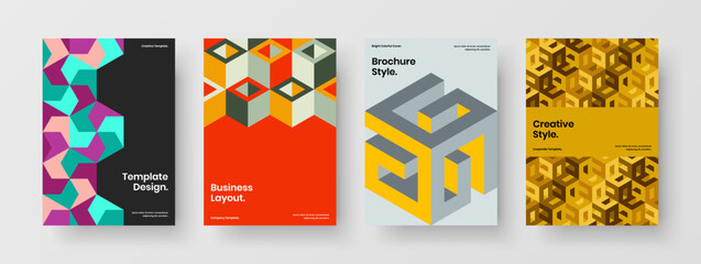 Fototapeta premium Premium placard design vector concept collection. Simple geometric hexagons booklet illustration bundle.