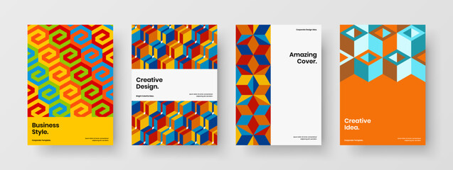 Fototapeta premium Colorful banner A4 vector design illustration composition. Bright mosaic tiles postcard concept bundle.