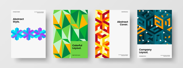 Fototapeta premium Original geometric hexagons company identity template composition. Vivid book cover A4 vector design layout collection.
