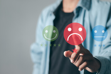 Customer Experience dissatisfied Concept, Unhappy man customer giving sadness emotion face on...