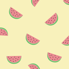 Seamless pattern with the image of watermelon and seeds. Simple funny illustration. Design for paper, textile and decor.