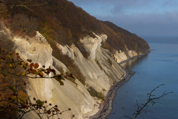 Fantastic view to the rugged chalk cliff formations of Møns Klint in autumn.