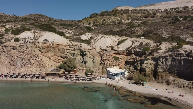 Firiplaka or Fyriplaka Beach Aerial View in Milos, Cyclades Island in Aegean Sea