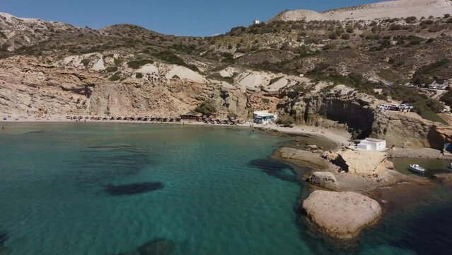 Firiplaka or Fyriplaka Beach Aerial View in Milos, Cyclades Island in Aegean Sea