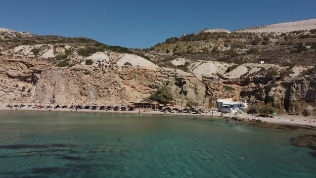 Firiplaka or Fyriplaka Beach Aerial View in Milos, Cyclades Island in Aegean Sea
