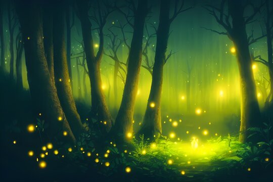 Fantasy forest with fireflies, magic orbs and more. 