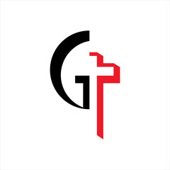 Abstract letter G and T vector logo design with cross.
