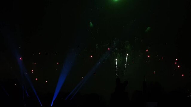 Fireworks Night (Guy Fawkes Night) display in London, England.  Real time, zoom out.
