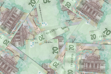 Ukrainian banknotes. Close up money from Ukraine. Ukrainian hryvnia.3D render