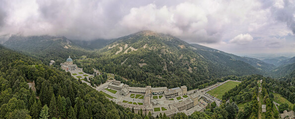 Drone view at the holy place of Oropa in Italy