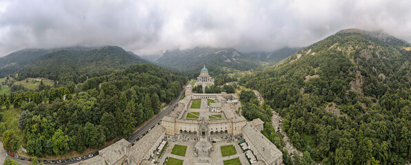Drone view at the holy place of Oropa in Italy - obrazy, fototapety, plakaty