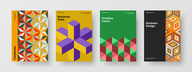 Isolated mosaic pattern brochure concept collection. Trendy handbill design vector template set.