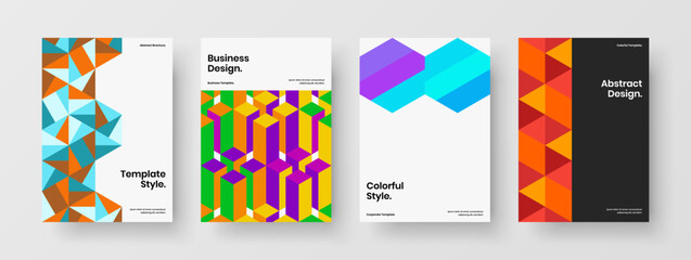 Fototapeta premium Abstract magazine cover A4 design vector template set. Fresh geometric tiles presentation concept bundle.
