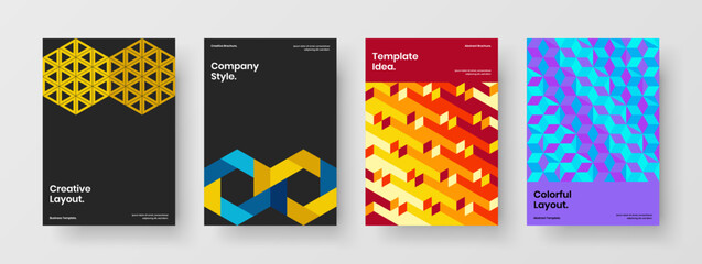 Fototapeta premium Multicolored mosaic pattern pamphlet template bundle. Unique cover vector design concept composition.