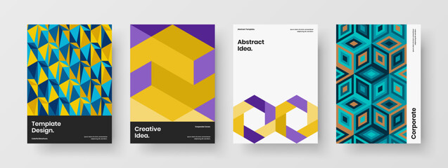 Fototapeta premium Colorful geometric shapes front page layout set. Premium pamphlet vector design illustration collection.